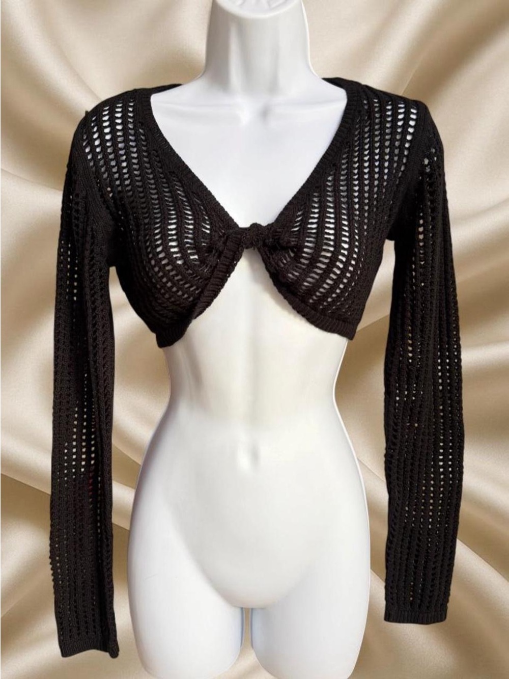 Black Cropped Knit Tie-Front Bolero - Women Tops